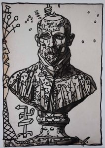 Robert Combas Portrait souligné de mascara sur les yeux