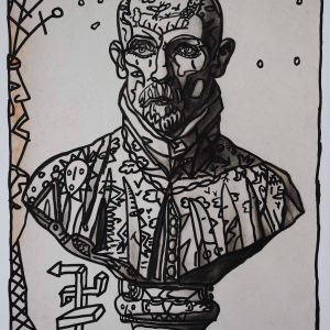 Robert Combas Portrait souligné de mascara sur les yeux