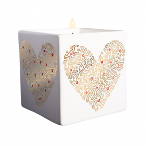 Keith Haring bougie carrée "Gold Pattern Heart"
