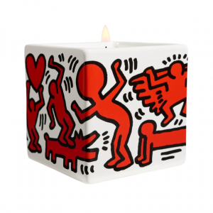 Keith Haring bougie carrée "Red on White"