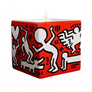 Keith Haring bougie carrée "White on Red"