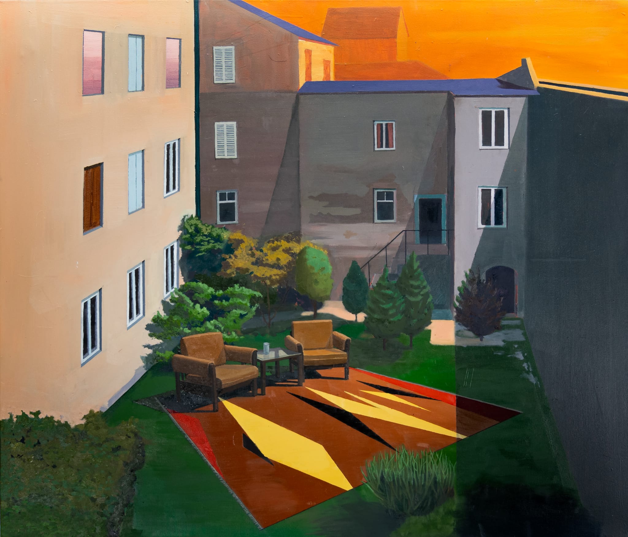 There is a carpet in the yard, 140*120cm, 2023, oil and acrylic on the canvas
